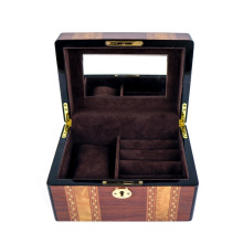 Wholesale custom logo travel organizer gold jewelry case small wood jewellery boxes with mirror